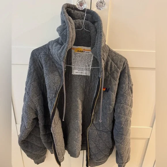 Aviator Nation: QUILTED ZIP HOODIE RELAXED - HEATHER GREY - Picture 2 of 11